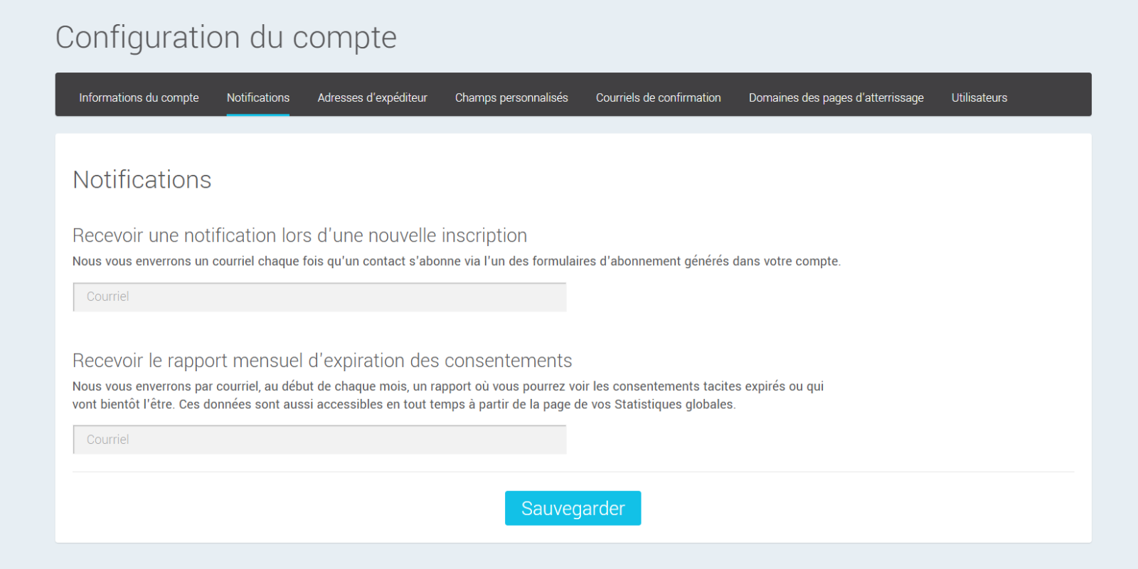 Configuration du compte (Notifications)