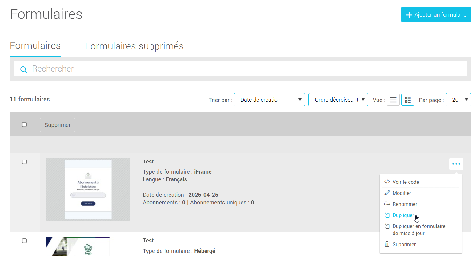 Dupliquer un formulaire