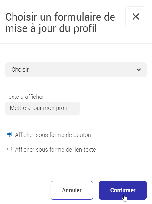 Choisir un formulaire de mise à jour du profil