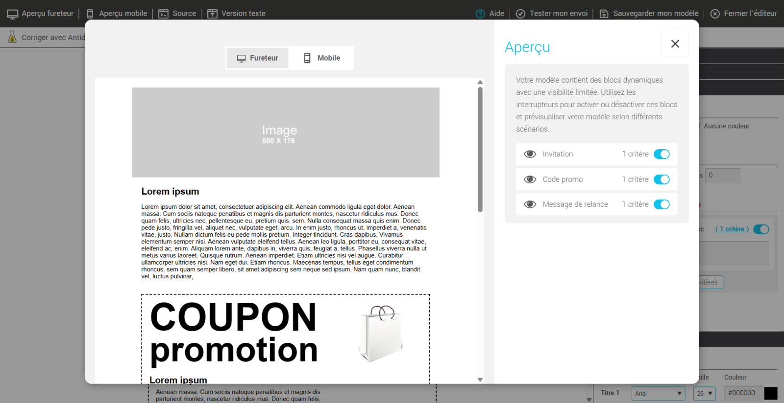 Nom des blocs dynamiques dans l'aperçu