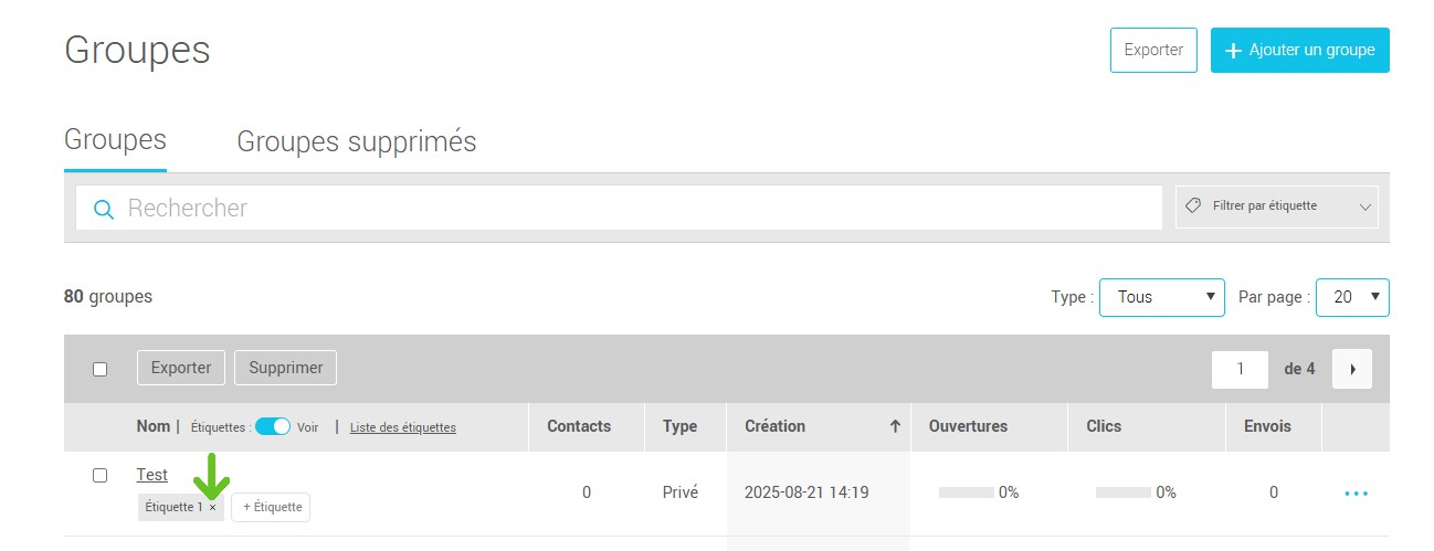 Supprimer une étiquette