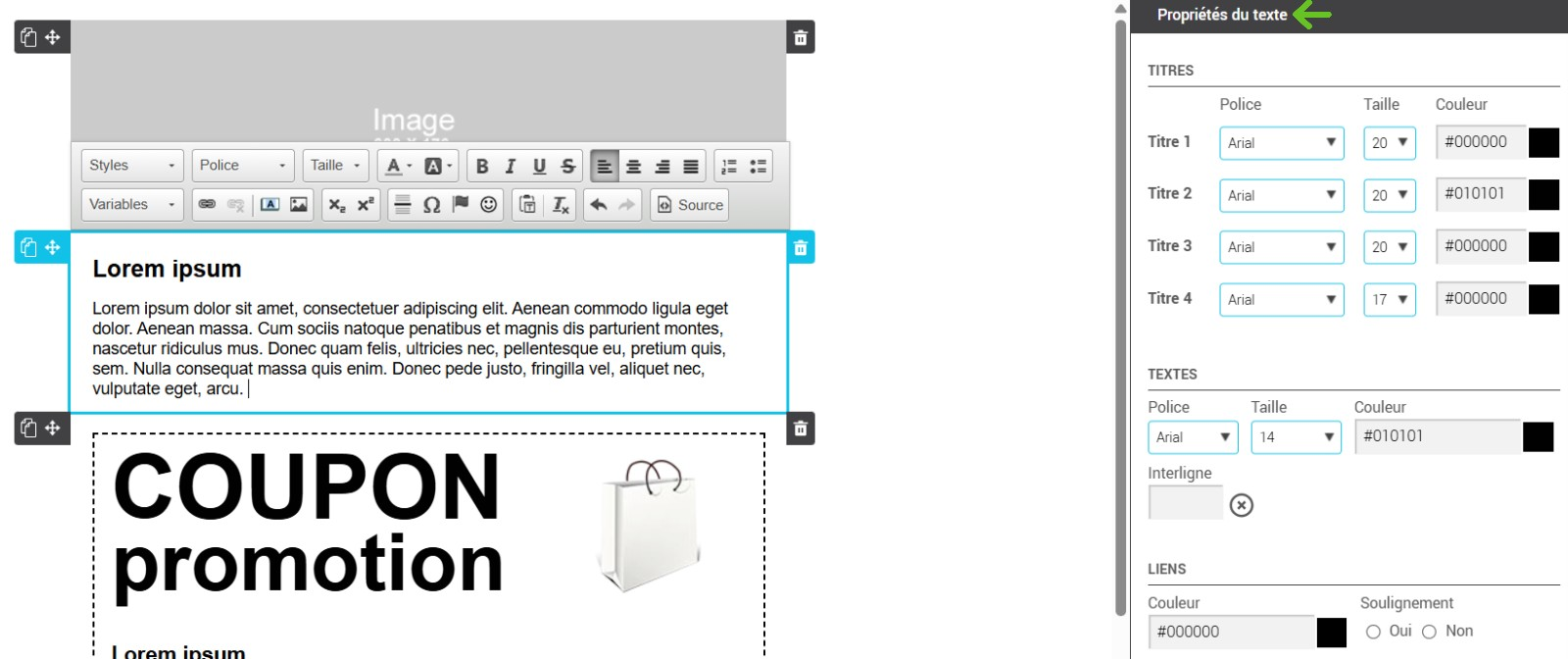 Propriétés du texte