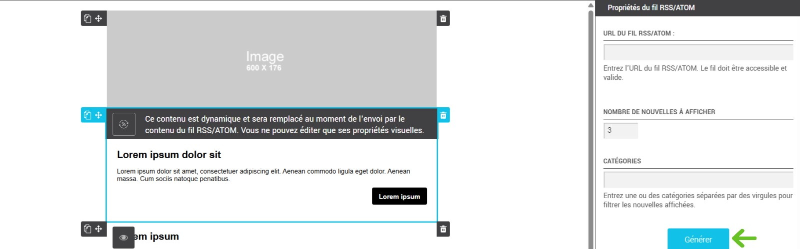 Informations à remplir pour le bloc