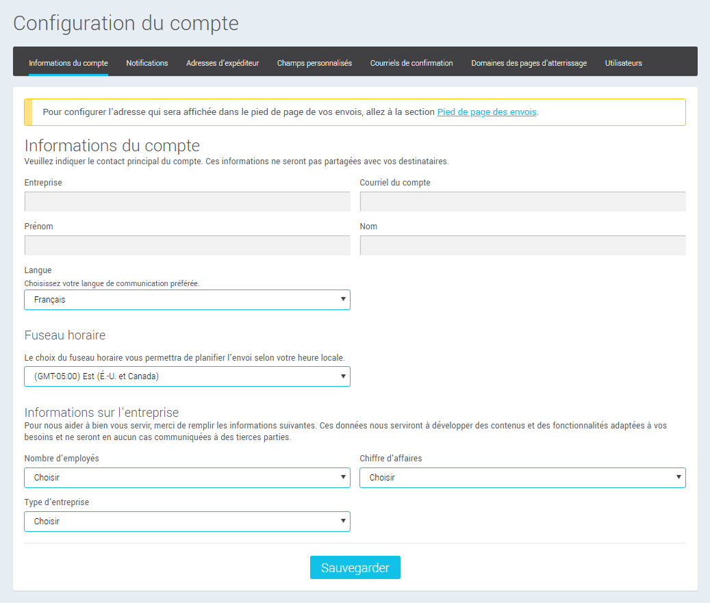 Configuration des informations du compte