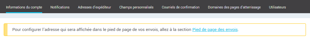 Configuration du pied de page des envois
