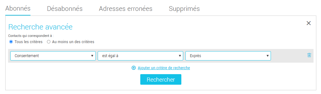 Recherche avancée de contacts